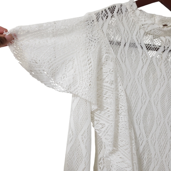 Free People Rock Candy Lace Ruffle Mockneck Sheer Flare Mini Dress Size Small - Picture 8 of 14